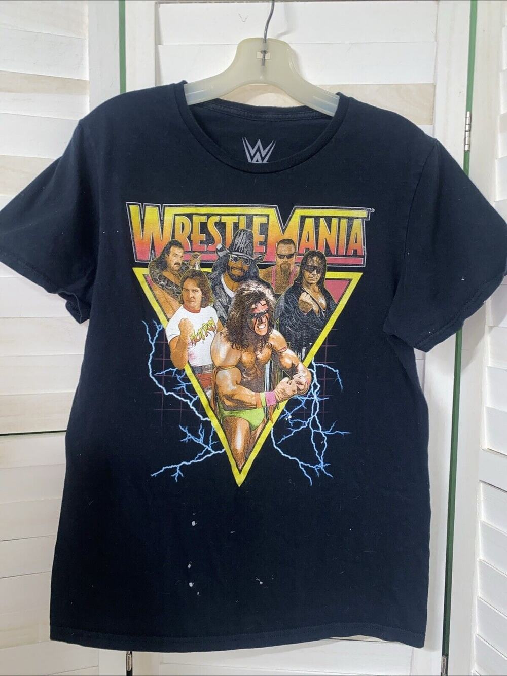 WWE Men’s Cotton T-Shirt WrestleMania Macho Man & More Screen Print Sz Medium
